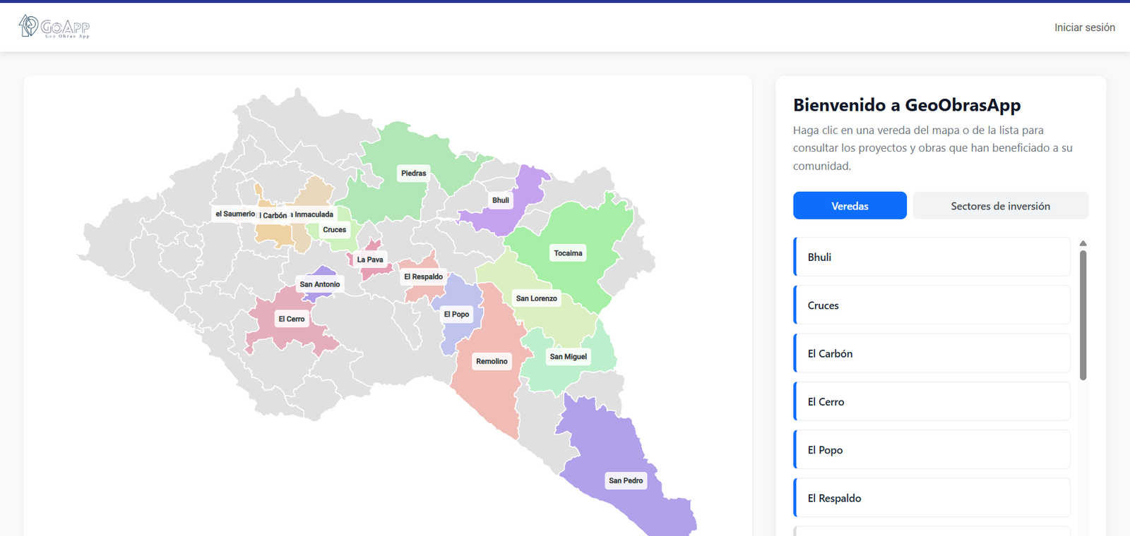 Proyectos de inversión en una vereda específica